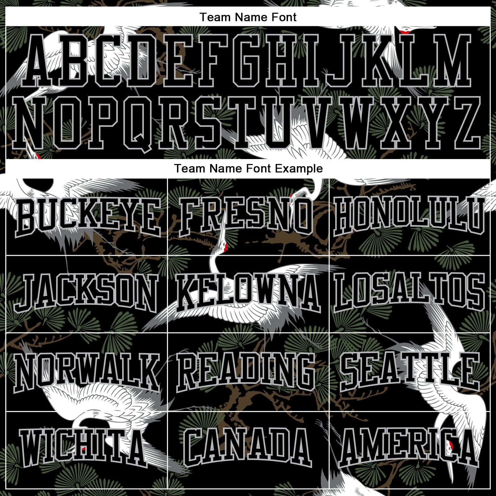 Custom Stitched Black Gray 3D Pattern Design Crane And Green Pine Tree Sports Pullover Sweatshirt Hoodie view 3