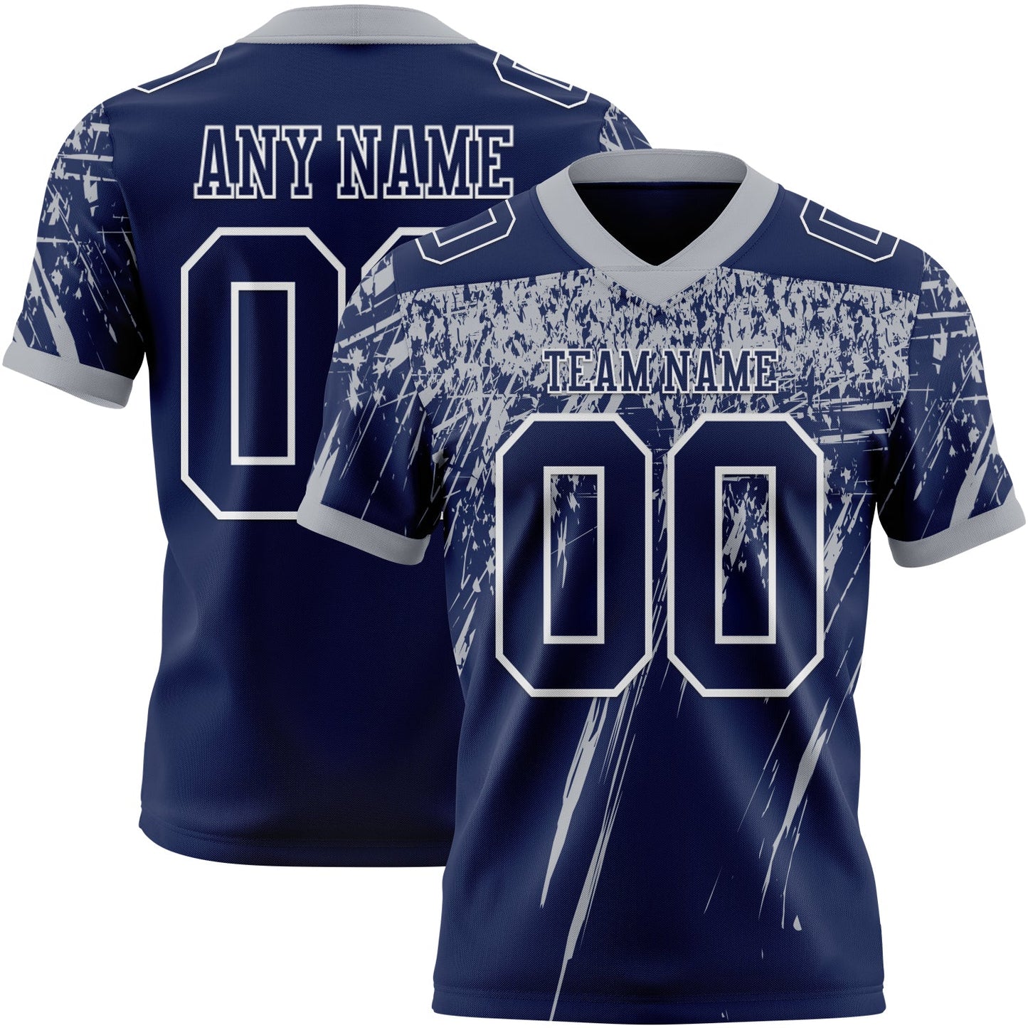 Custom Navy Gray-White Authentic Distressed Scratch Brush Stroke Football Jersey - Main View