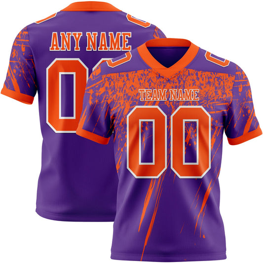 Custom Purple Orange-White Authentic Distressed Scratch Brush Stroke Football Jersey - Main View