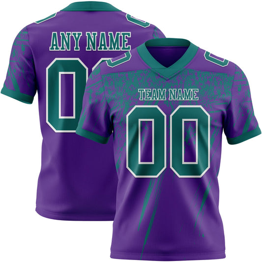 Custom Purple Teal-White Authentic Distressed Scratch Brush Stroke Football Jersey - Main View
