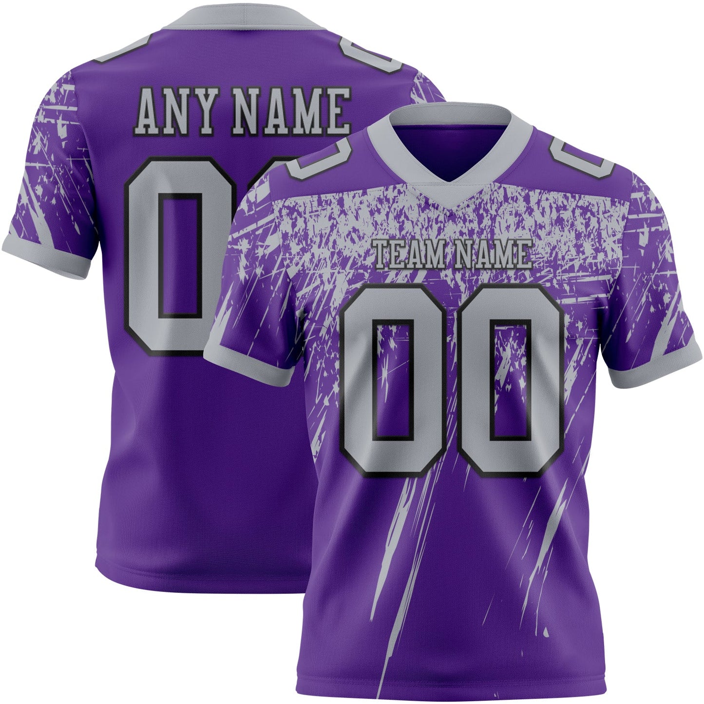 Custom Purple Gray-Black Authentic Distressed Scratch Brush Stroke Football Jersey - Main View