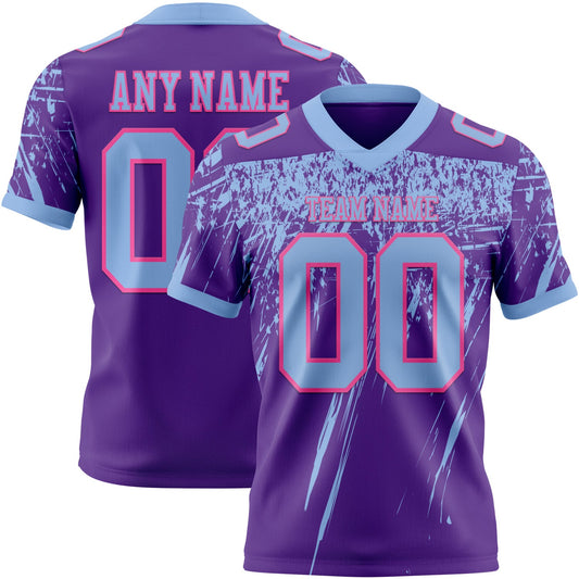 Custom Purple Light Blue-Pink Authentic Distressed Scratch Brush Stroke Football Jersey - Main View