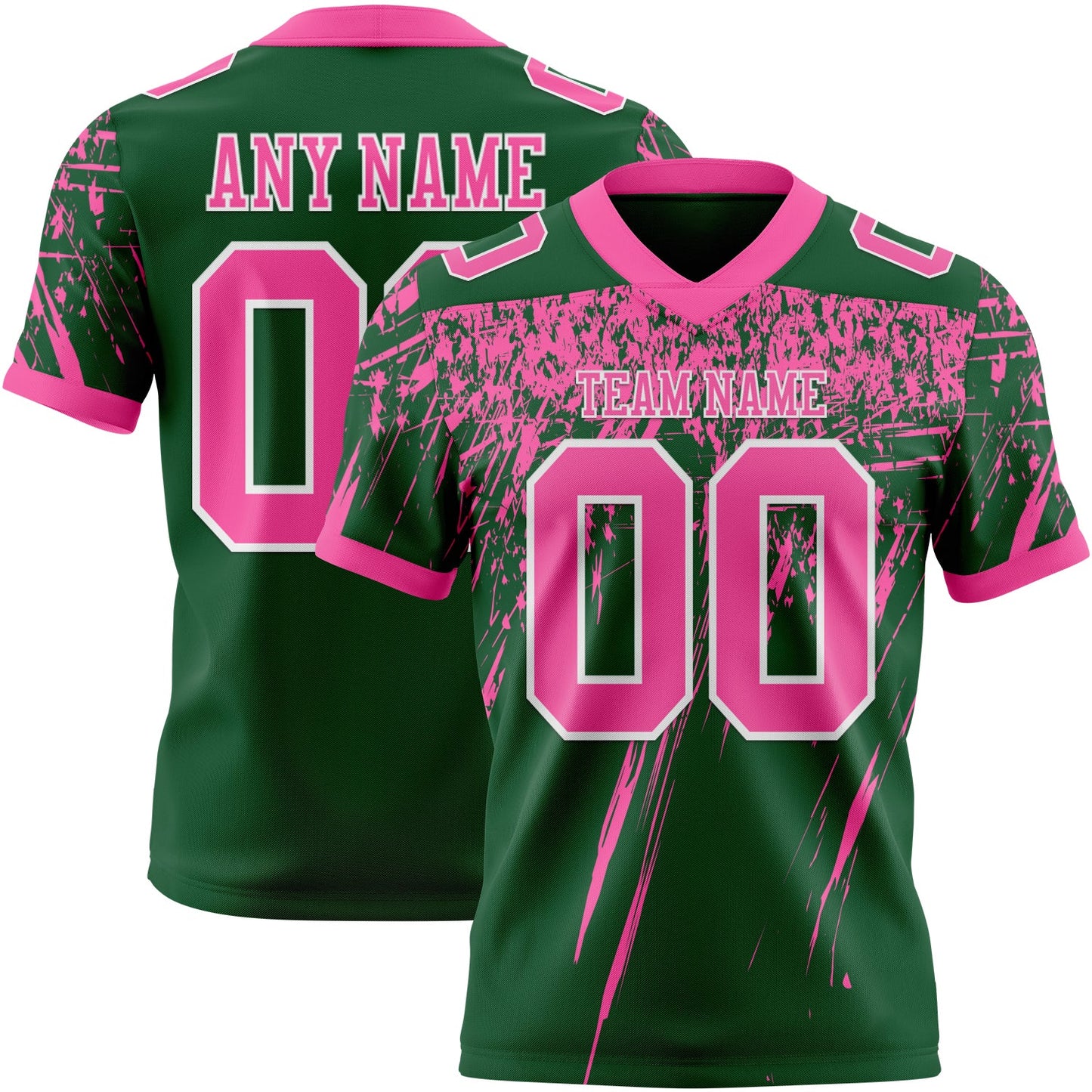 Custom Green Pink-White Authentic Distressed Scratch Brush Stroke Football Jersey - Main View