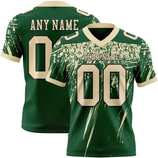 Custom Green Cream-Black Authentic Distressed Scratch Brush Stroke Football Jersey - Main View