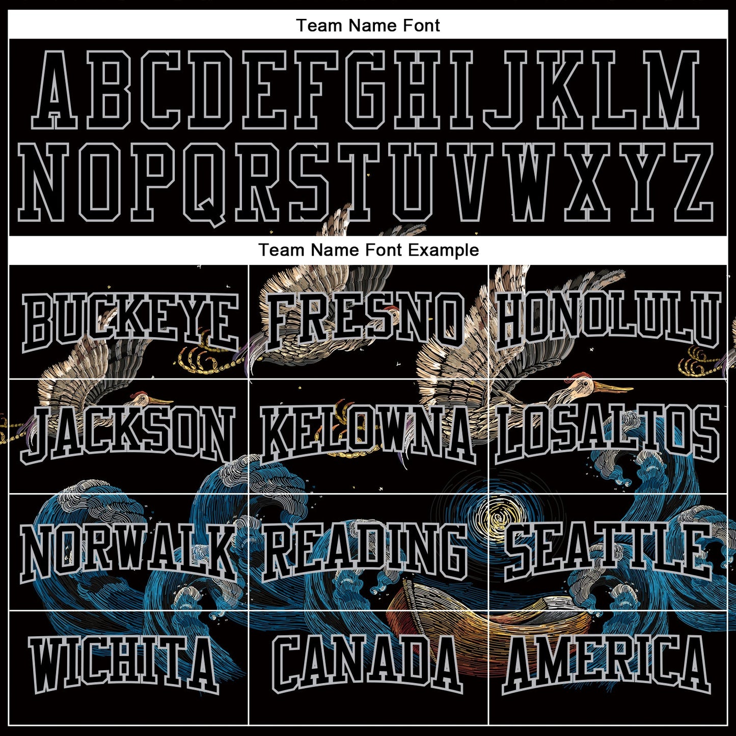 Custom Stitched Black Gray 3D Pattern Design Crane And Wave Sports Pullover Sweatshirt Hoodie view 3