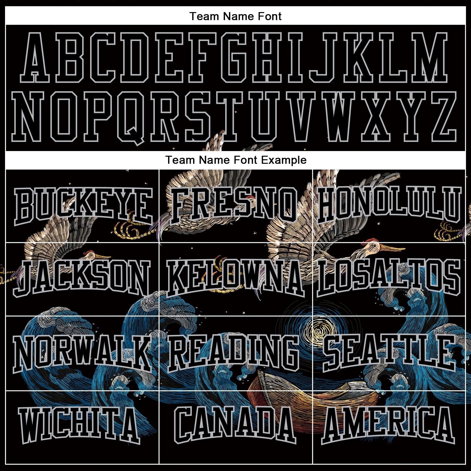 Custom Stitched Black Gray 3D Pattern Design Crane And Wave Sports Pullover Sweatshirt Hoodie view 3