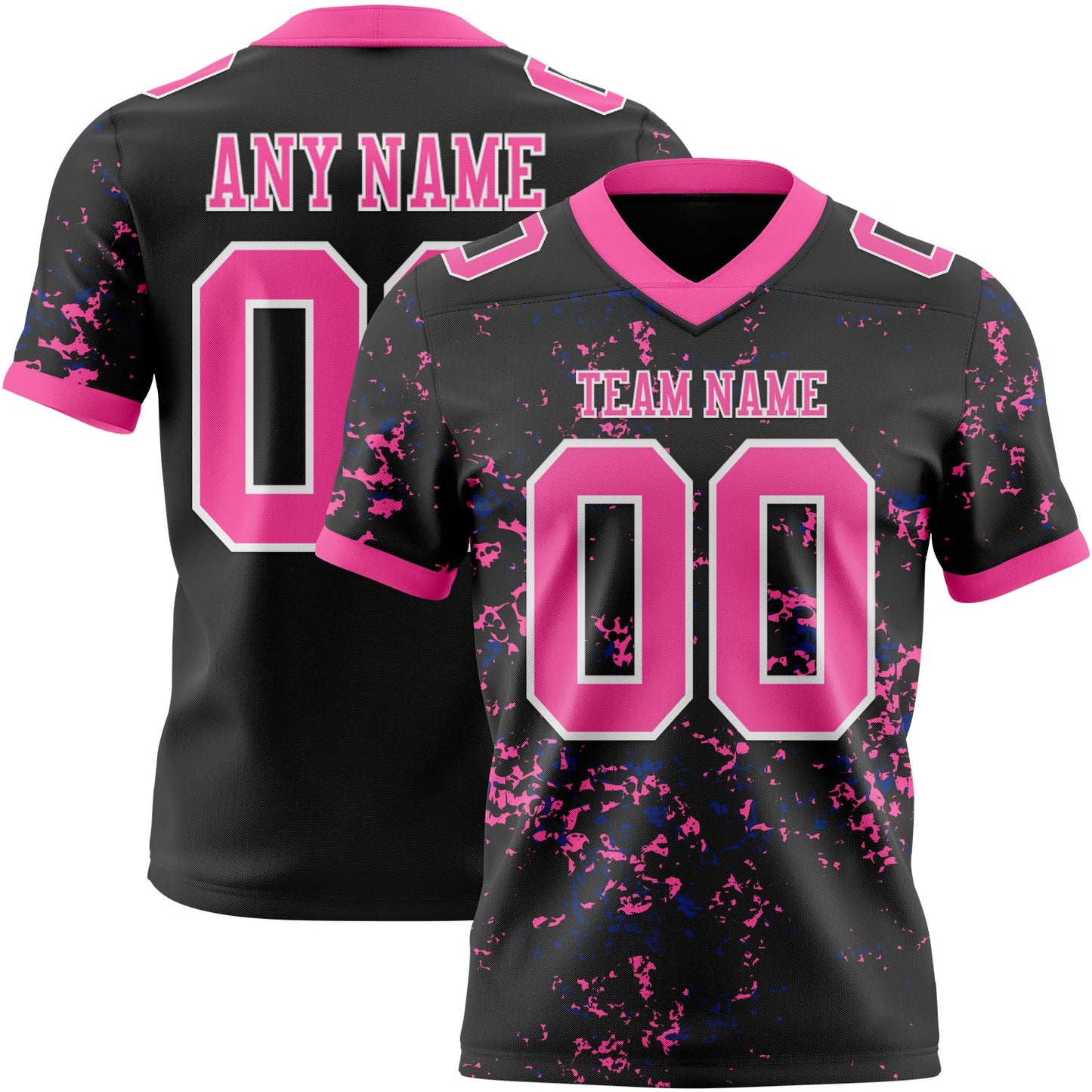 Custom Black Pink Royal-White Authentic Abstract Shattered Paint Splatter Football Jersey - Main View