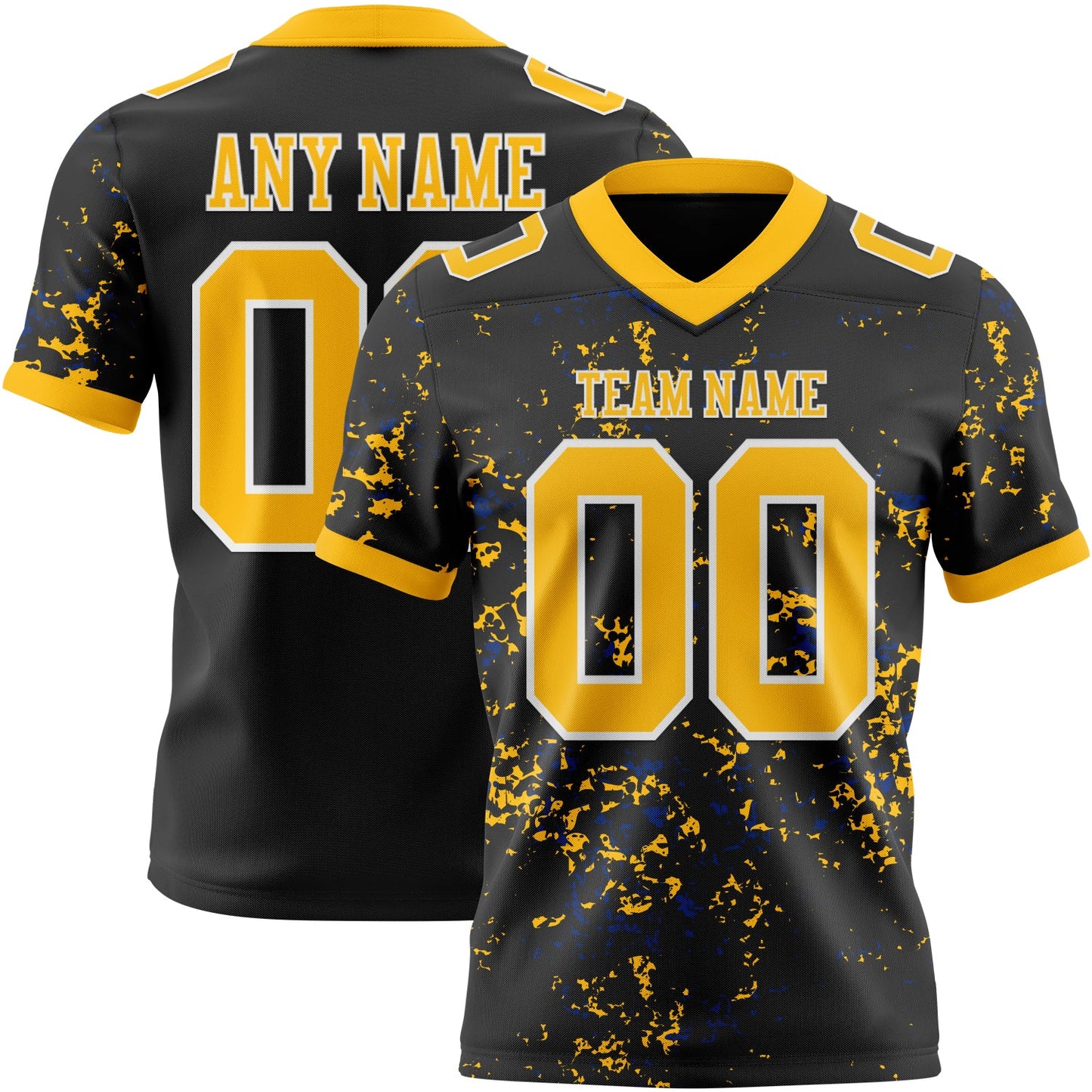 Custom Black Gold Royal-White Authentic Abstract Shattered Paint Splatter Football Jersey - Main View