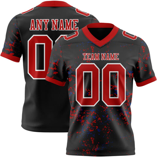 Custom Black Red Royal-White Authentic Abstract Shattered Paint Splatter Football Jersey - Main View