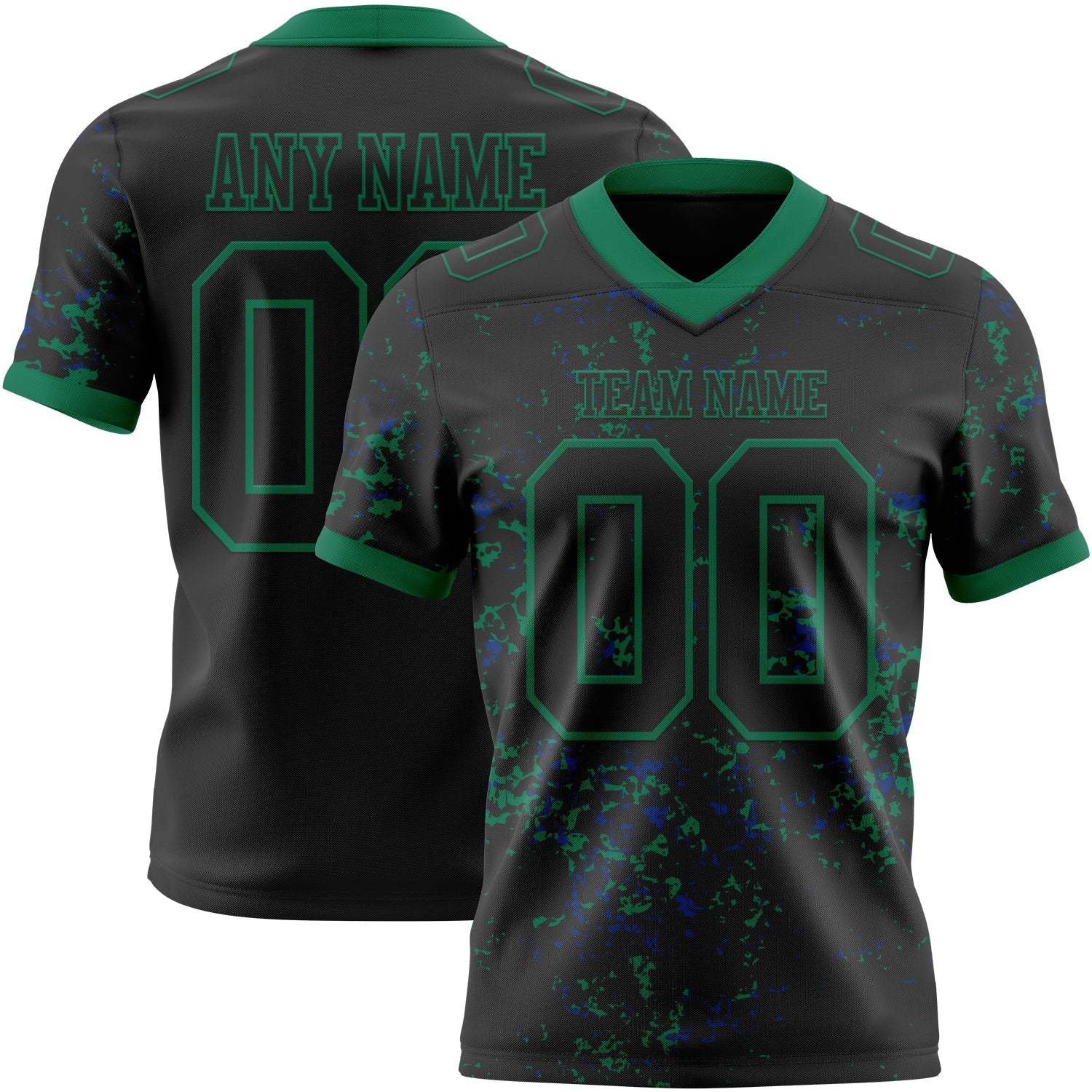 Custom Black Kelly Green-Royal Authentic Abstract Shattered Paint Splatter Football Jersey - Main View