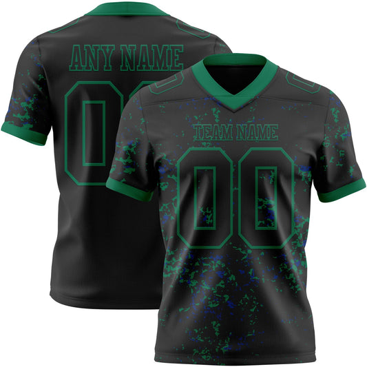 Custom Black Kelly Green-Royal Authentic Abstract Shattered Paint Splatter Football Jersey - Main View