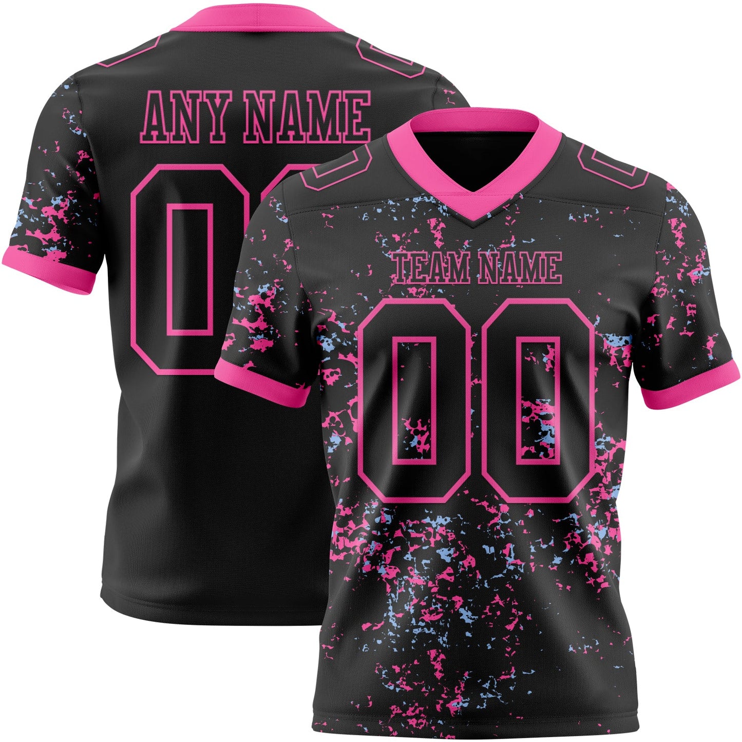 Custom Black Pink-Light Blue Authentic Abstract Shattered Paint Splatter Football Jersey - Main View