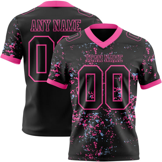 Custom Black Pink-Light Blue Authentic Abstract Shattered Paint Splatter Football Jersey - Main View