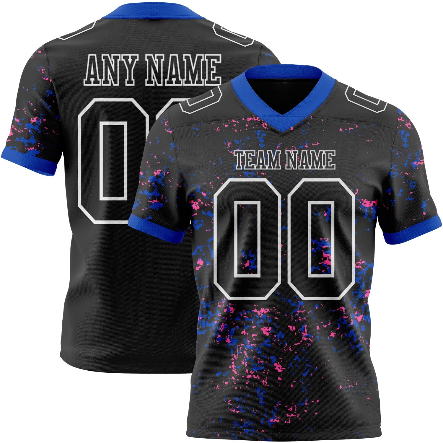 Custom Black Thunder Blue Pink-White Authentic Abstract Shattered Paint Splatter Football Jersey - Main View