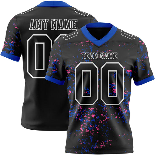 Custom Black Thunder Blue Pink-White Authentic Abstract Shattered Paint Splatter Football Jersey - Main View