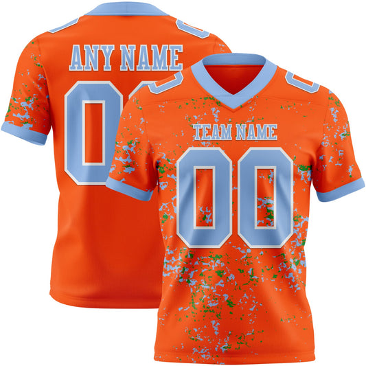 Custom Orange Light Blue Grass Green-White Authentic Abstract Shattered Paint Splatter Football Jersey - Main View