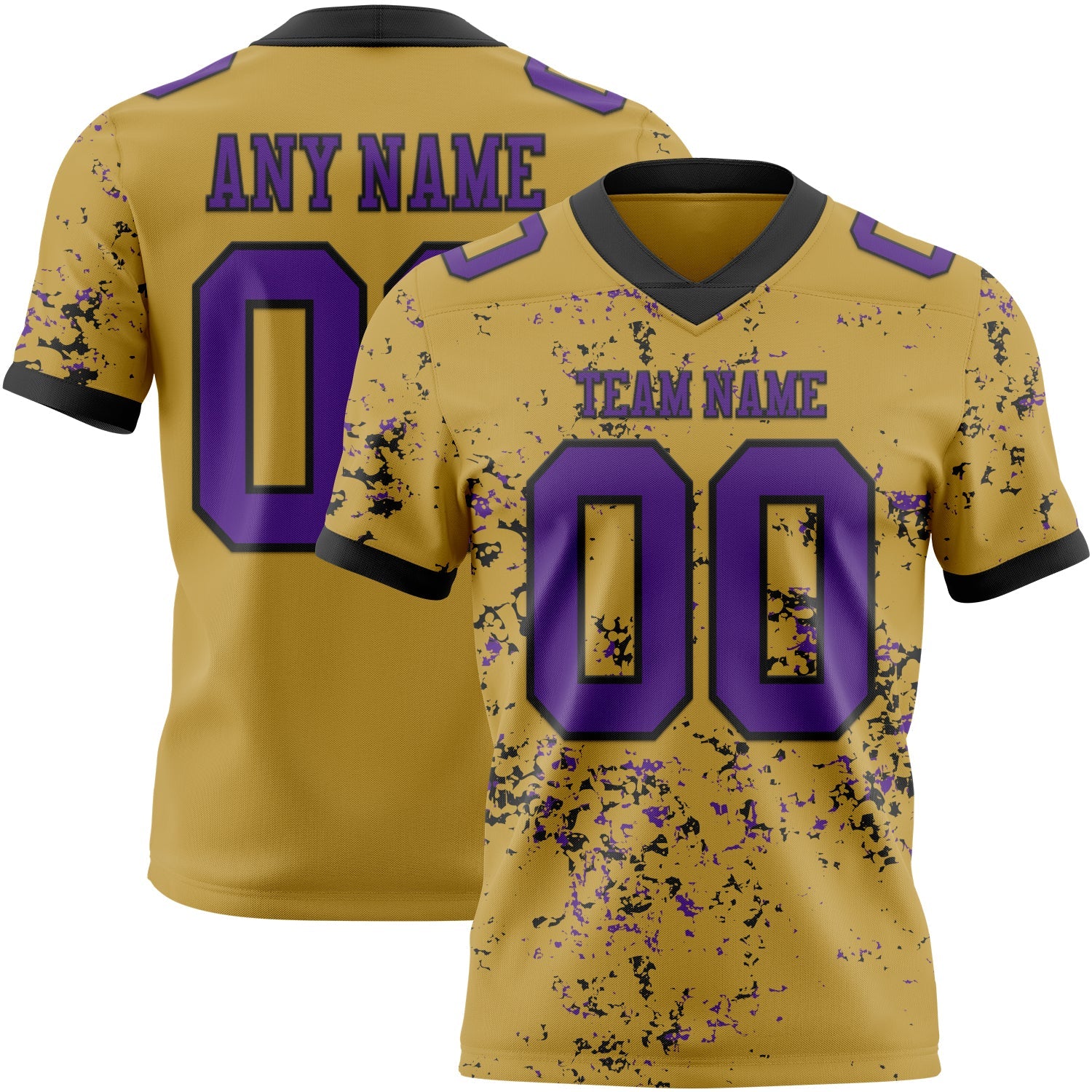 Custom Old Gold Purple-Black Authentic Abstract Shattered Paint Splatter Football Jersey - Main View