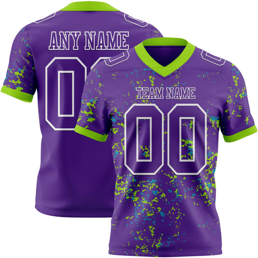 Custom Purple Neon Green Teal-White Authentic Abstract Shattered Paint Splatter Football Jersey - Main View