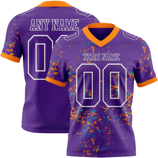 Custom Purple Bay Orange Teal-White Authentic Abstract Shattered Paint Splatter Football Jersey - Main View