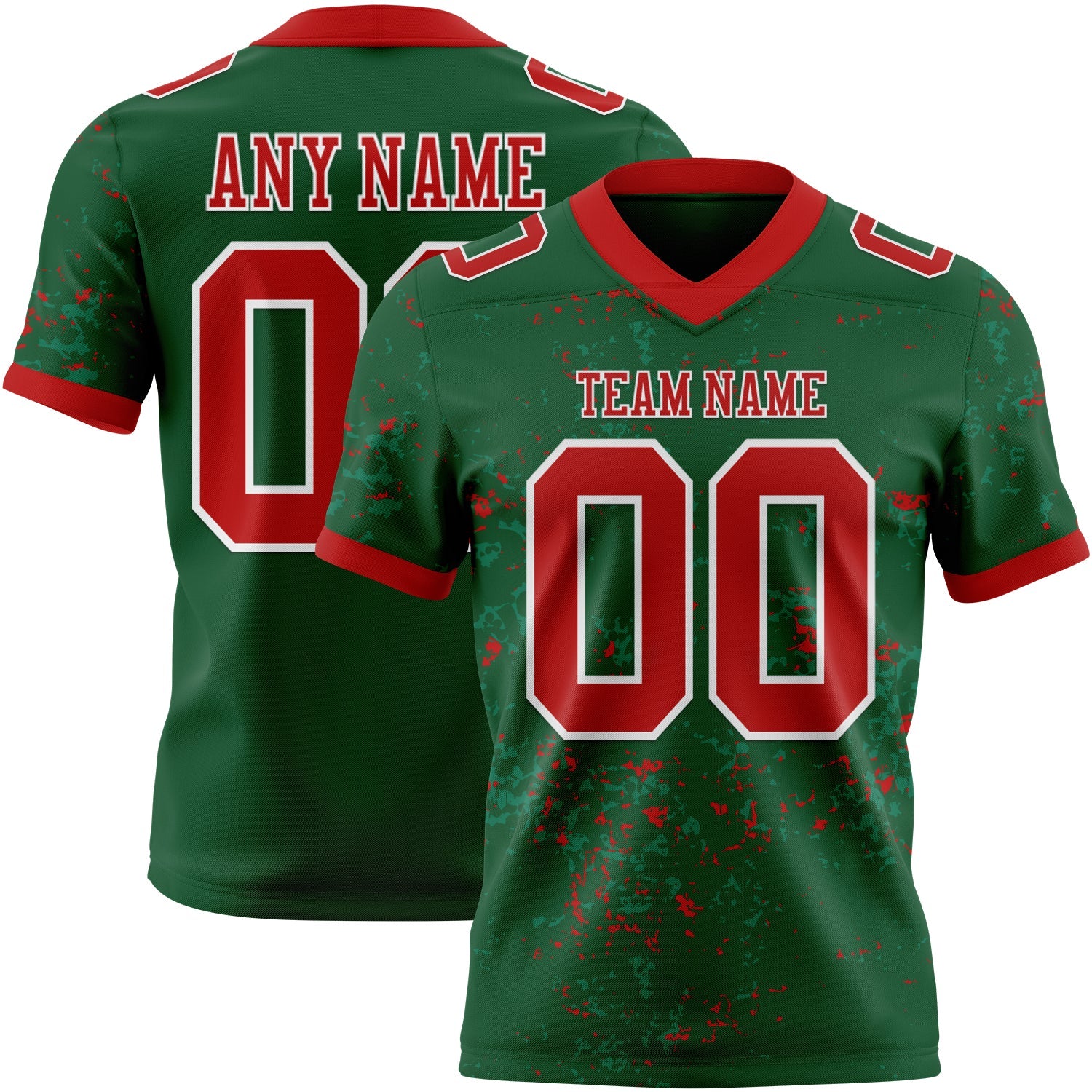 Custom Green Red-White Authentic Abstract Shattered Paint Splatter Football Jersey - Main View