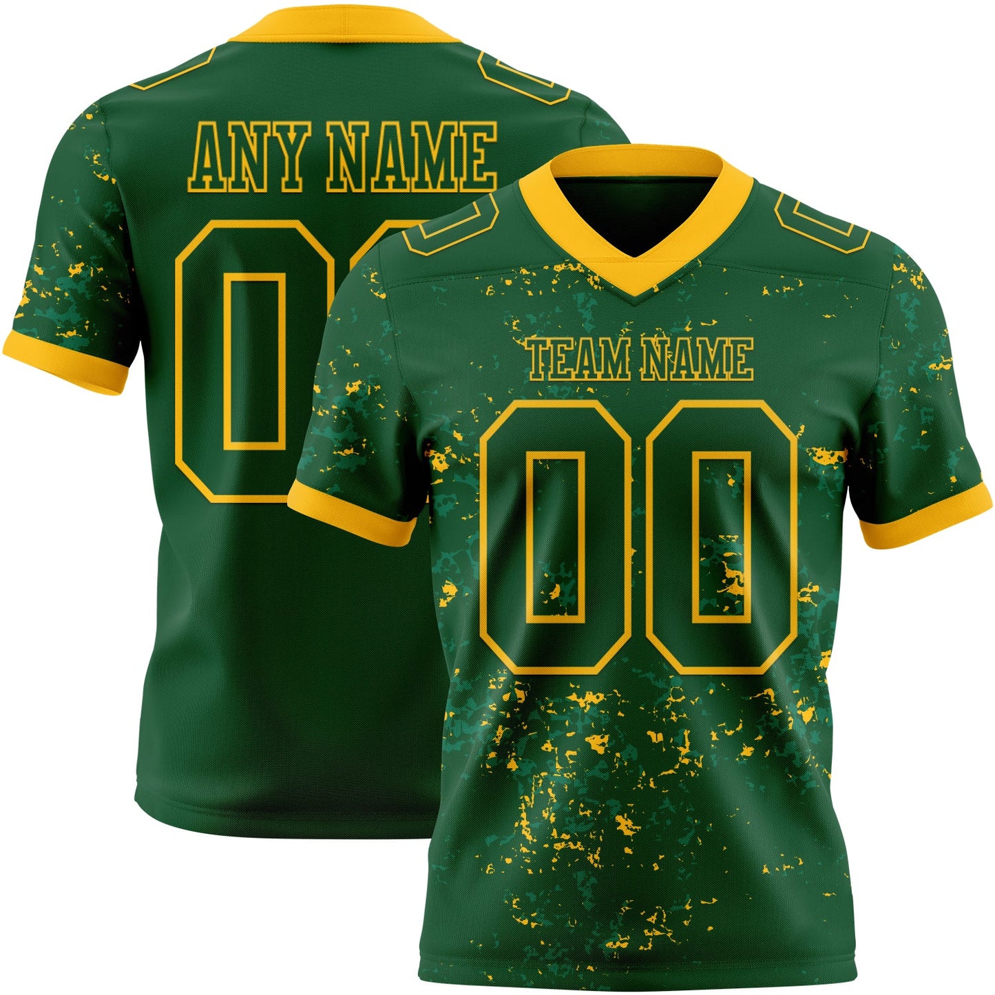 Custom Green-Gold Authentic Abstract Shattered Paint Splatter Football Jersey - Main View