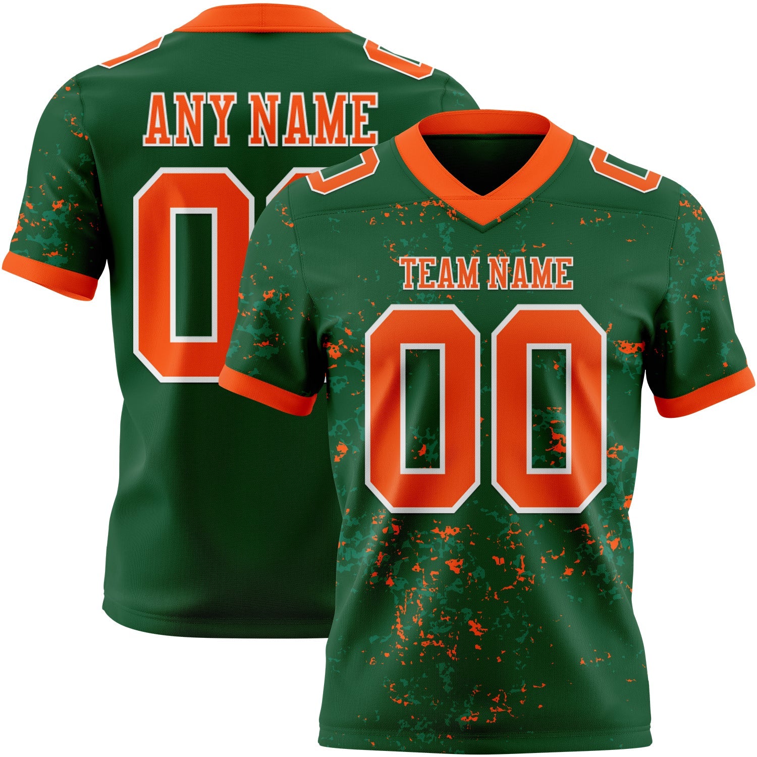 Custom Green Orange-White Authentic Abstract Shattered Paint Splatter Football Jersey - Main View