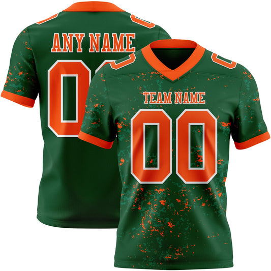 Custom Green Orange-White Authentic Abstract Shattered Paint Splatter Football Jersey - Main View