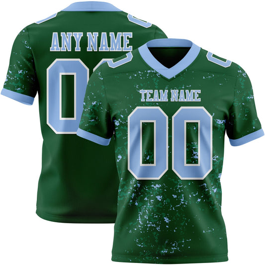 Custom Green Light Blue-White Authentic Abstract Shattered Paint Splatter Football Jersey - Main View