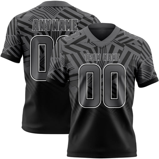 Custom Steel Gray Black-White Authentic Abstract Geometric Lines Gradient Football Jersey - Main View