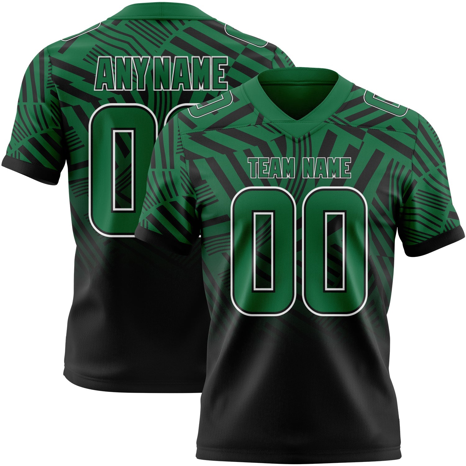 Custom Kelly Green Black-White Authentic Abstract Geometric Lines Gradient Football Jersey - Main View