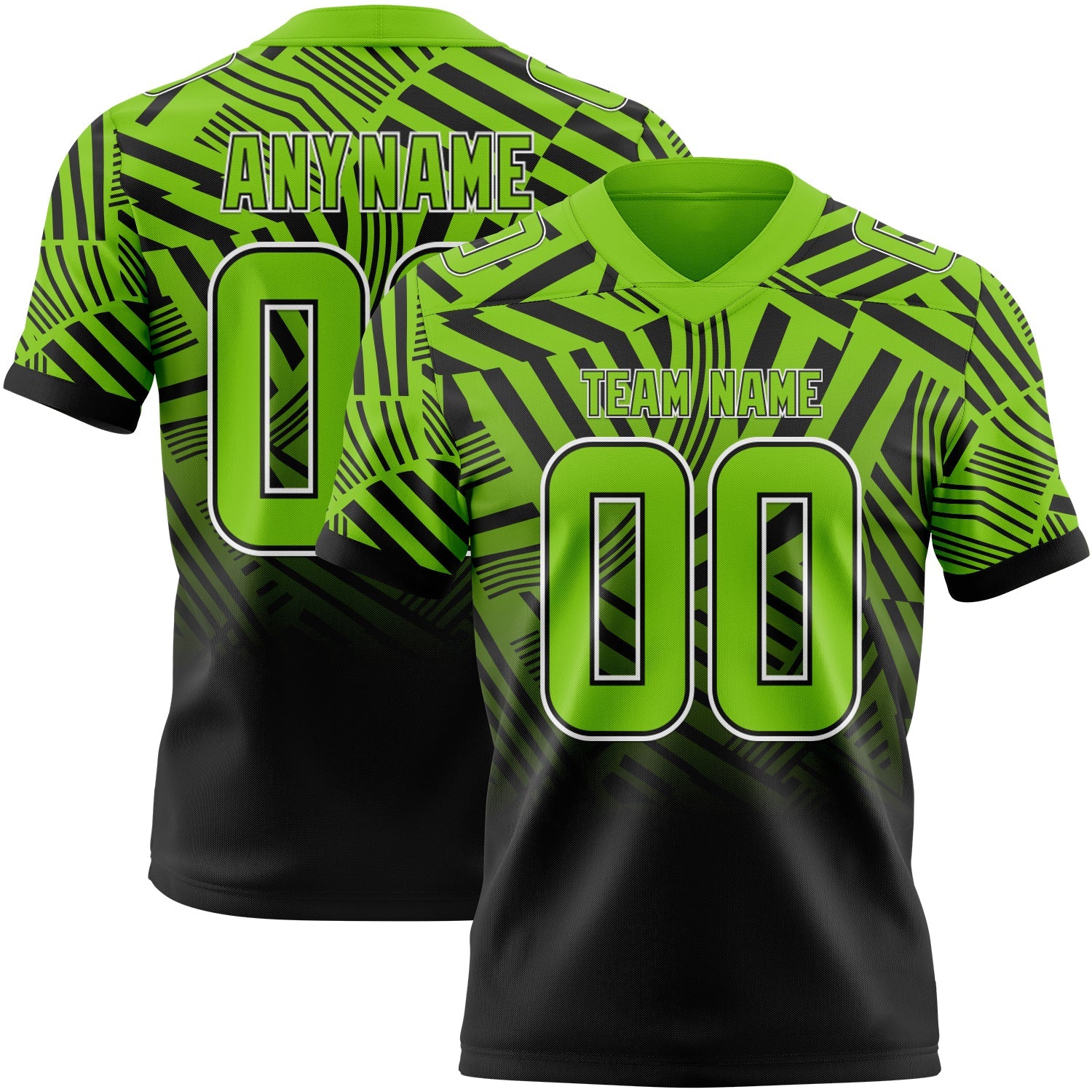Custom Neon Green Black-White Authentic Abstract Geometric Lines Gradient Football Jersey - Main View