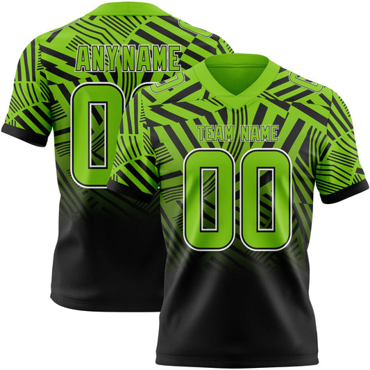 Custom Neon Green Black-White Authentic Abstract Geometric Lines Gradient Football Jersey - Main View
