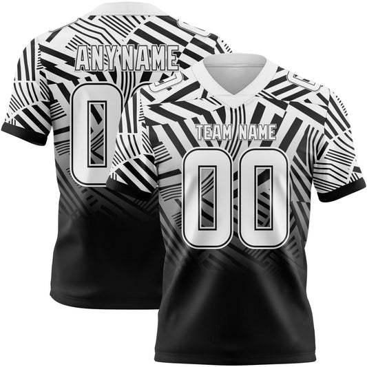 Custom White-Black Authentic Abstract Geometric Lines Gradient Football Jersey - Main View