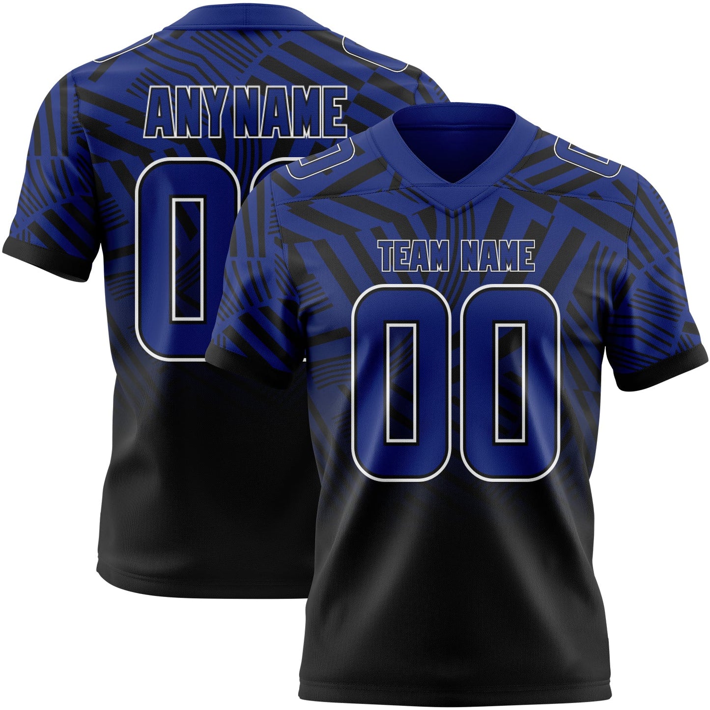 Custom Royal Black-White Authentic Abstract Geometric Lines Gradient Football Jersey - Main View