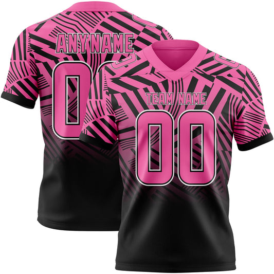 Custom Pink Black-White Authentic Abstract Geometric Lines Gradient Football Jersey - Main View
