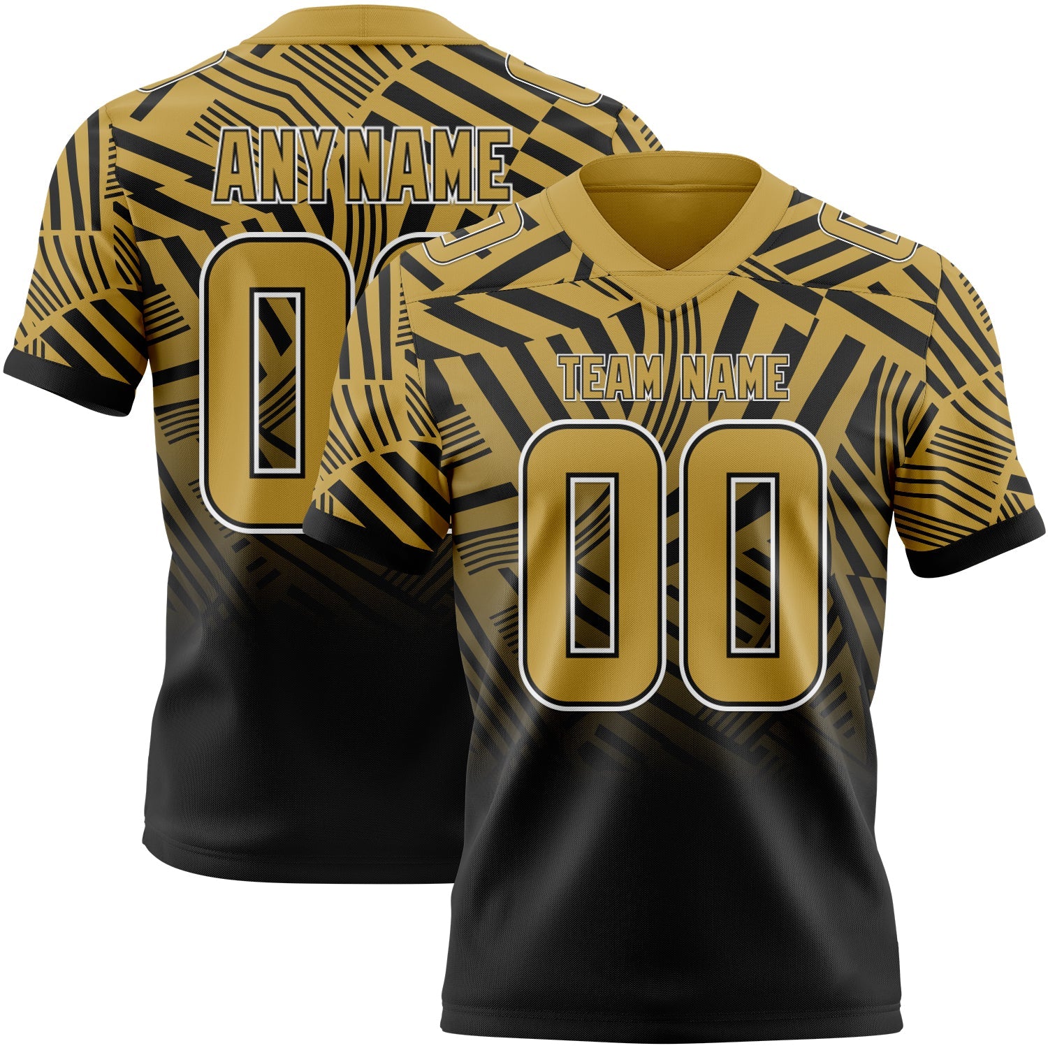 Custom Old Gold Black-White Authentic Abstract Geometric Lines Gradient Football Jersey - Main View