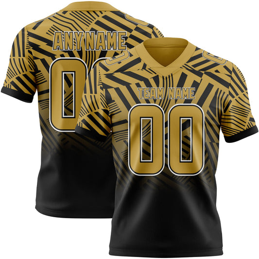 Custom Old Gold Black-White Authentic Abstract Geometric Lines Gradient Football Jersey - Main View