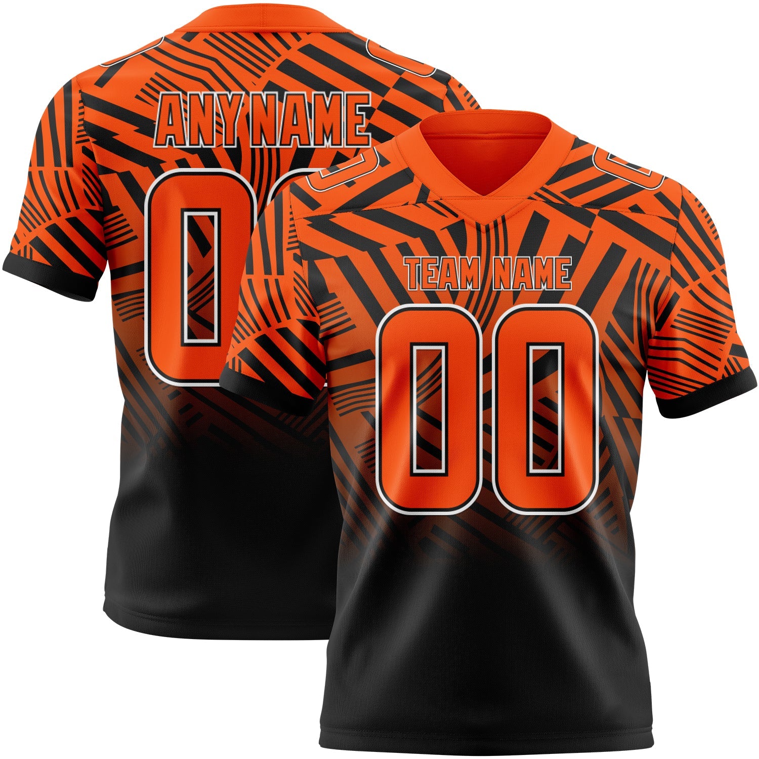 Custom Orange Black-White Authentic Abstract Geometric Lines Gradient Football Jersey - Main View