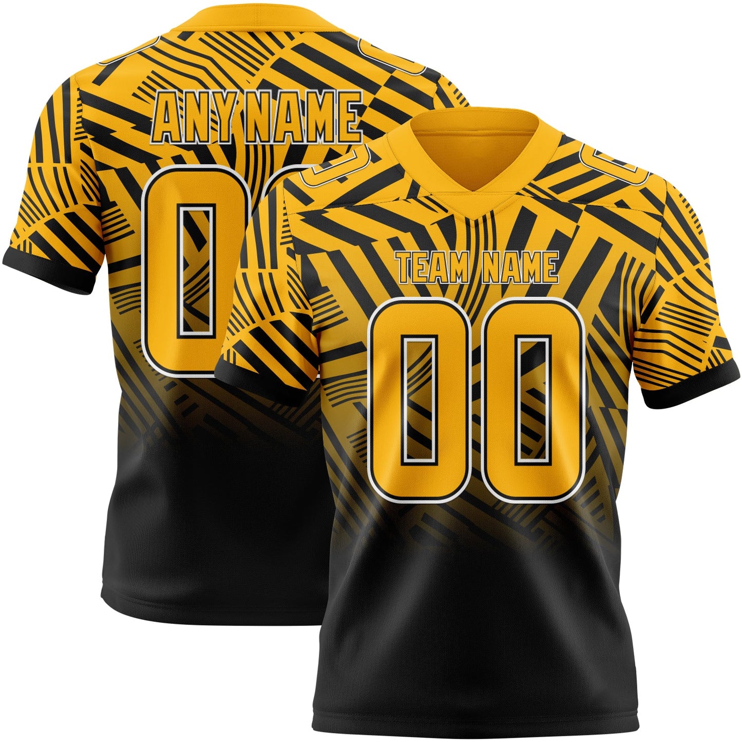 Custom Gold Black-White Authentic Abstract Geometric Lines Gradient Football Jersey - Main View