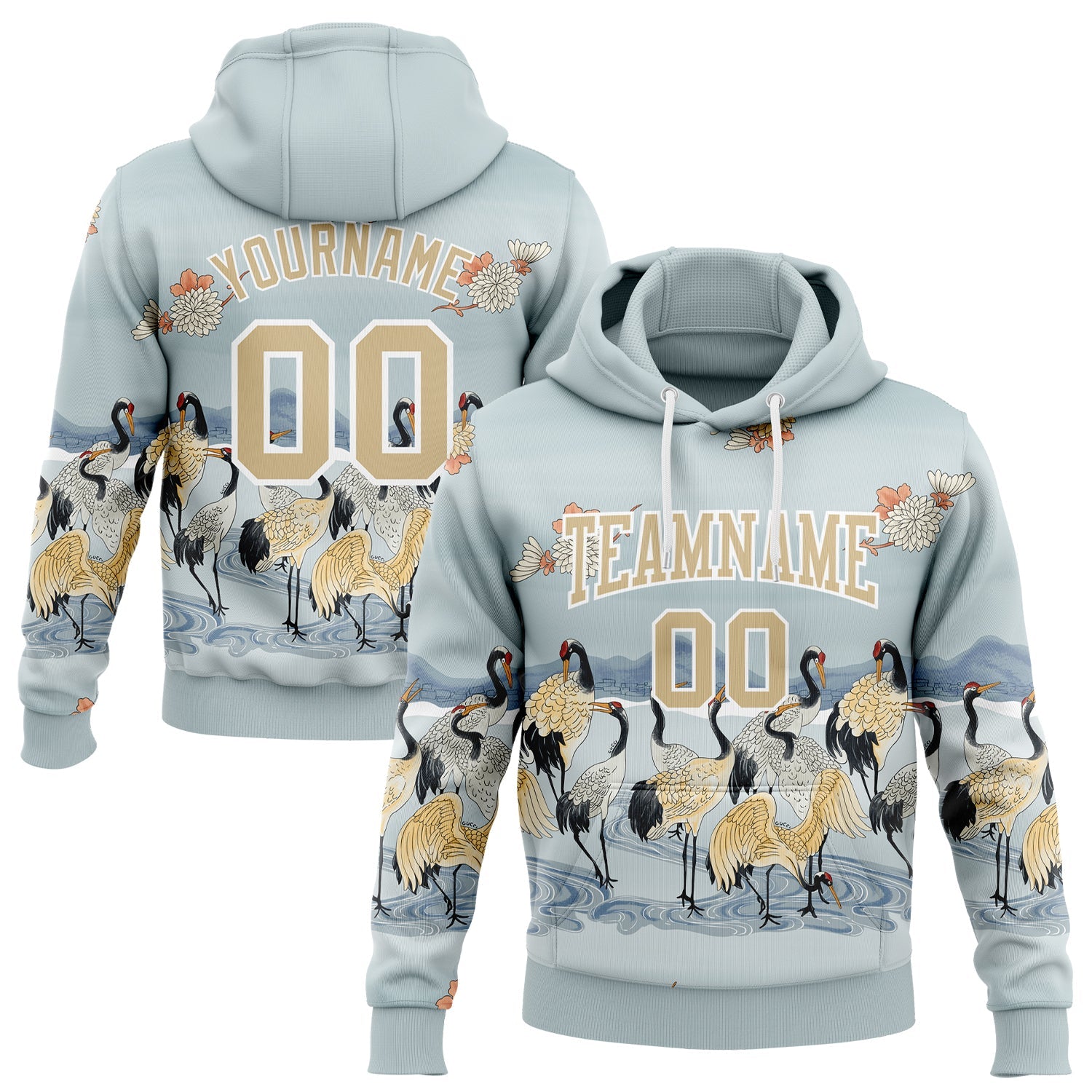 Custom Stitched Lakes Blue White-Vegas Gold 3D Pattern Design Heron Sports Pullover Sweatshirt Hoodie - Main View