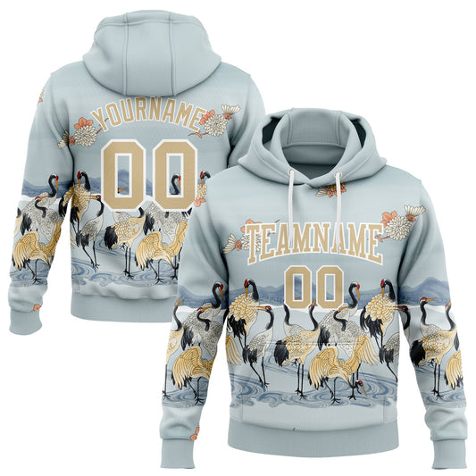 Custom Stitched Lakes Blue White-Vegas Gold 3D Pattern Design Heron Sports Pullover Sweatshirt Hoodie - Main View