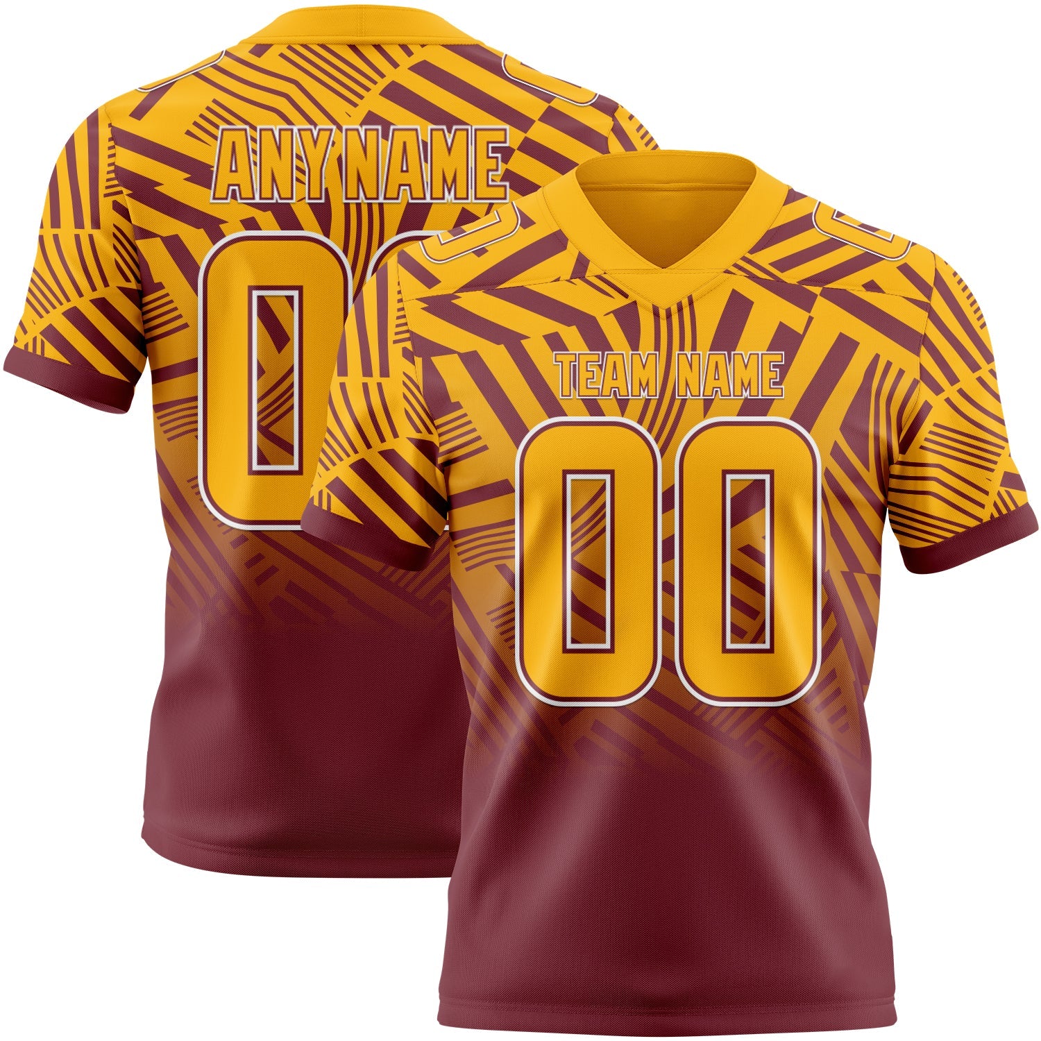 Custom Gold Burgundy-White Authentic Abstract Geometric Lines Gradient Football Jersey - Main View