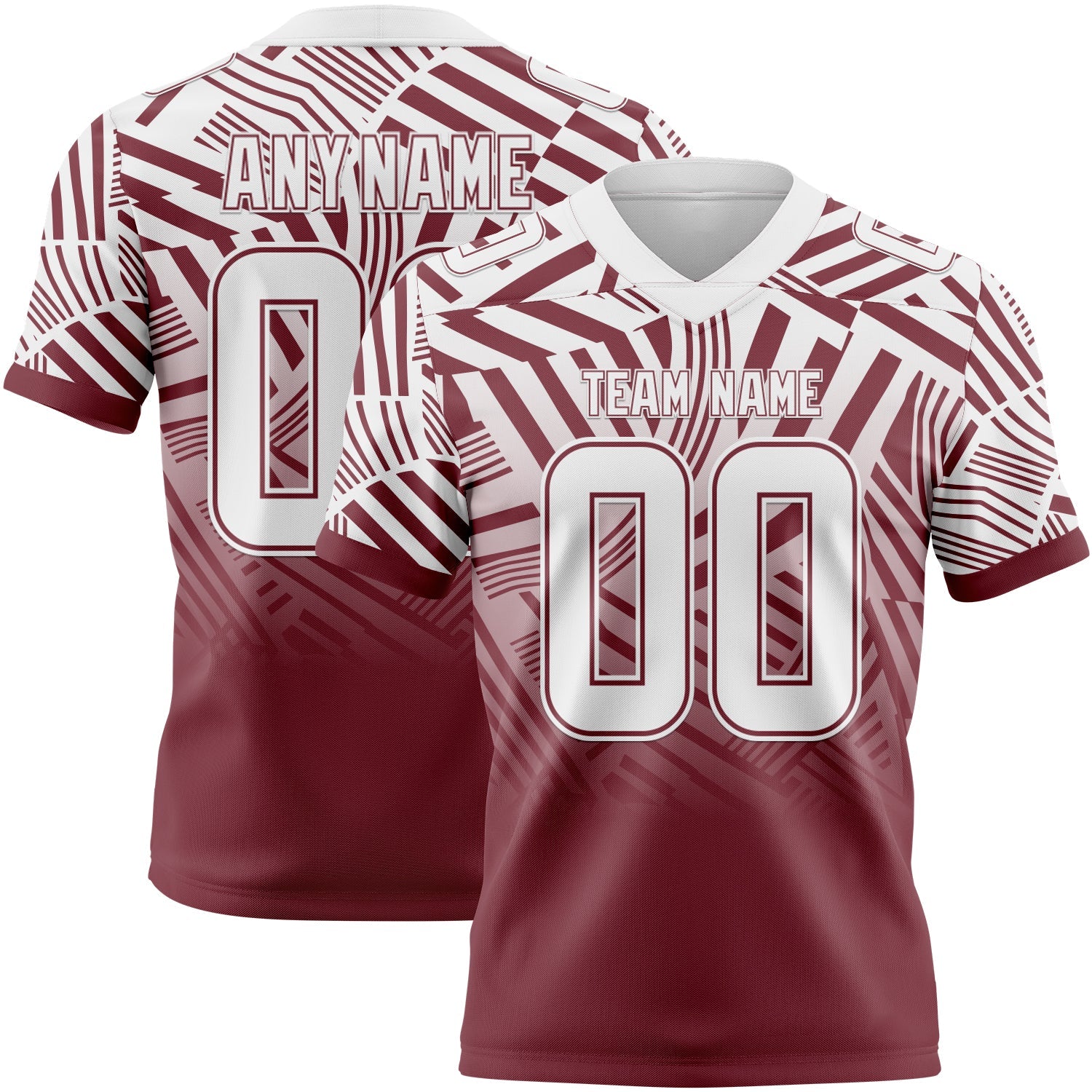 Custom White-Burgundy Authentic Abstract Geometric Lines Gradient Football Jersey - Main View