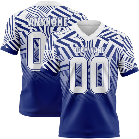 Custom White-Royal Authentic Abstract Geometric Lines Gradient Football Jersey - Main View
