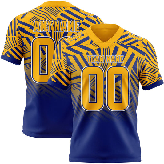 Custom Gold Royal-White Authentic Abstract Geometric Lines Gradient Football Jersey - Main View