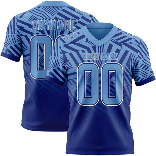 Custom Light Blue Royal-White Authentic Abstract Geometric Lines Gradient Football Jersey - Main View
