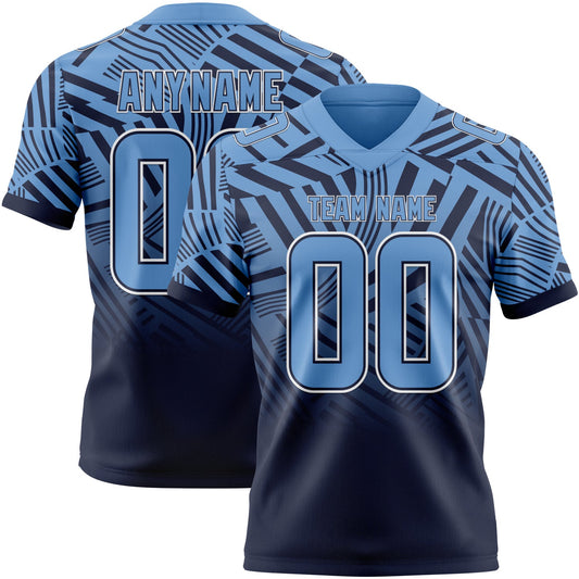 Custom Light Blue Navy-White Authentic Abstract Geometric Lines Gradient Football Jersey - Main View