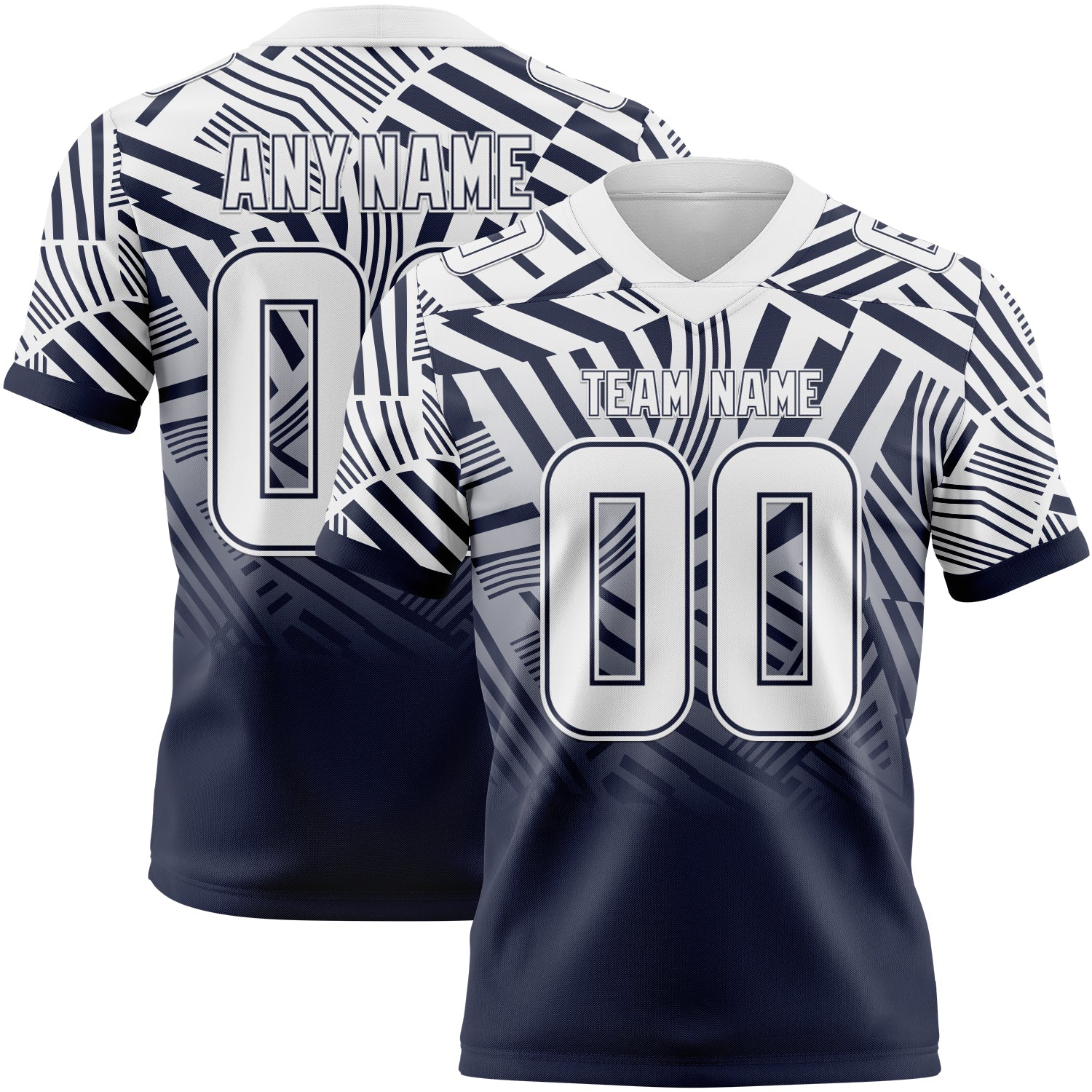 Custom White-Navy Authentic Abstract Geometric Lines Gradient Football Jersey - Main View