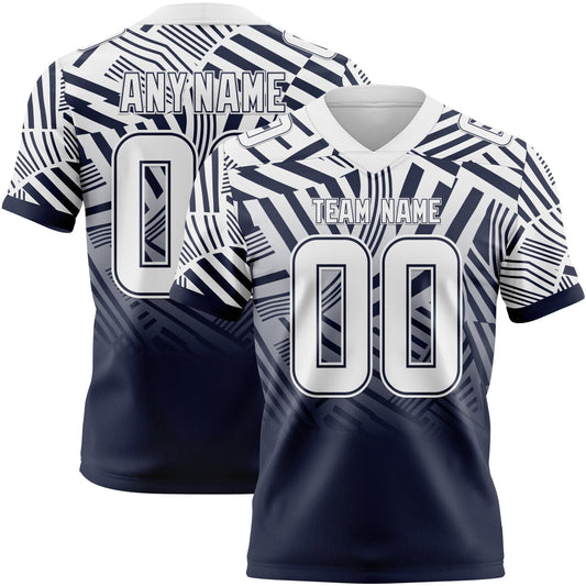 Custom White-Navy Authentic Abstract Geometric Lines Gradient Football Jersey - Main View
