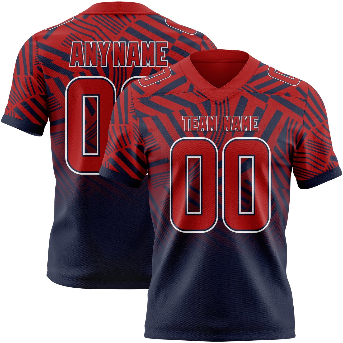 Custom Red Navy-White Authentic Abstract Geometric Lines Gradient Football Jersey - Main View